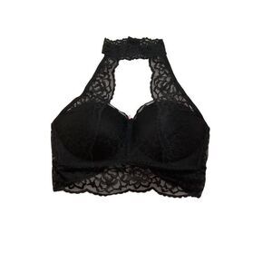 Victoria's‎ Secret PINK Halter Neck Choker Black Lace Pushup Bra Sz Small Plunge
